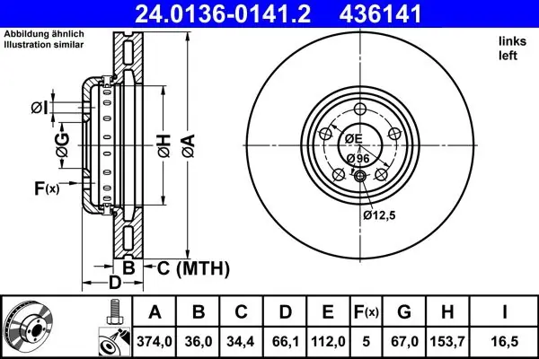 ATE Bremsscheibe (24.0136-0141.2) KFZ-7064146 Online Kaufen