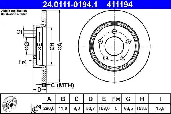 ATE Bremsscheibe (24.0111-0194.1) KFZ-7064147 Neue Ware